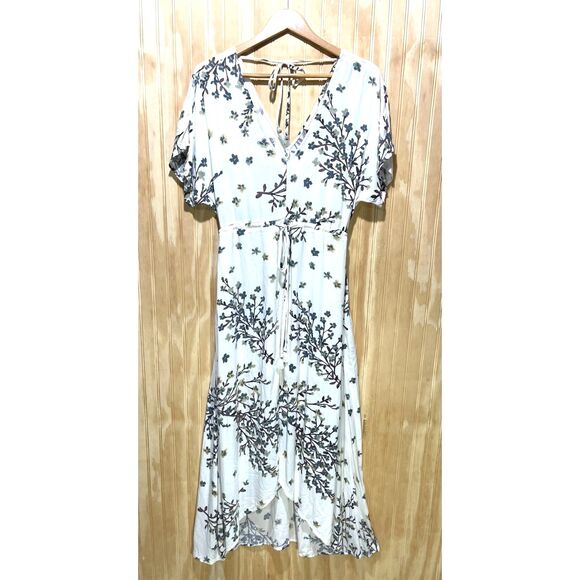 Lovestitch maxi dress peasant boho fall green floral high low hem casual women S - Picture 1 of 7